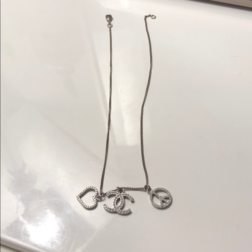 Peace Love Chanel chain charm necklace CHANEL
